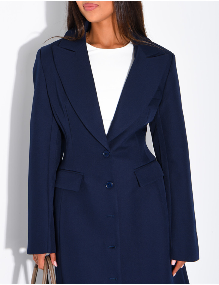 Blazer manteau très long et cintré à boutons