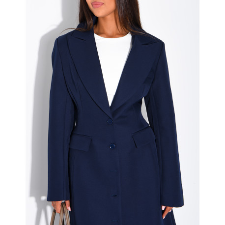 Blazer manteau très long et cintré à boutons