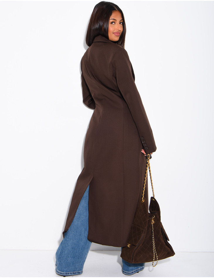 Blazer manteau très long et cintré à boutons