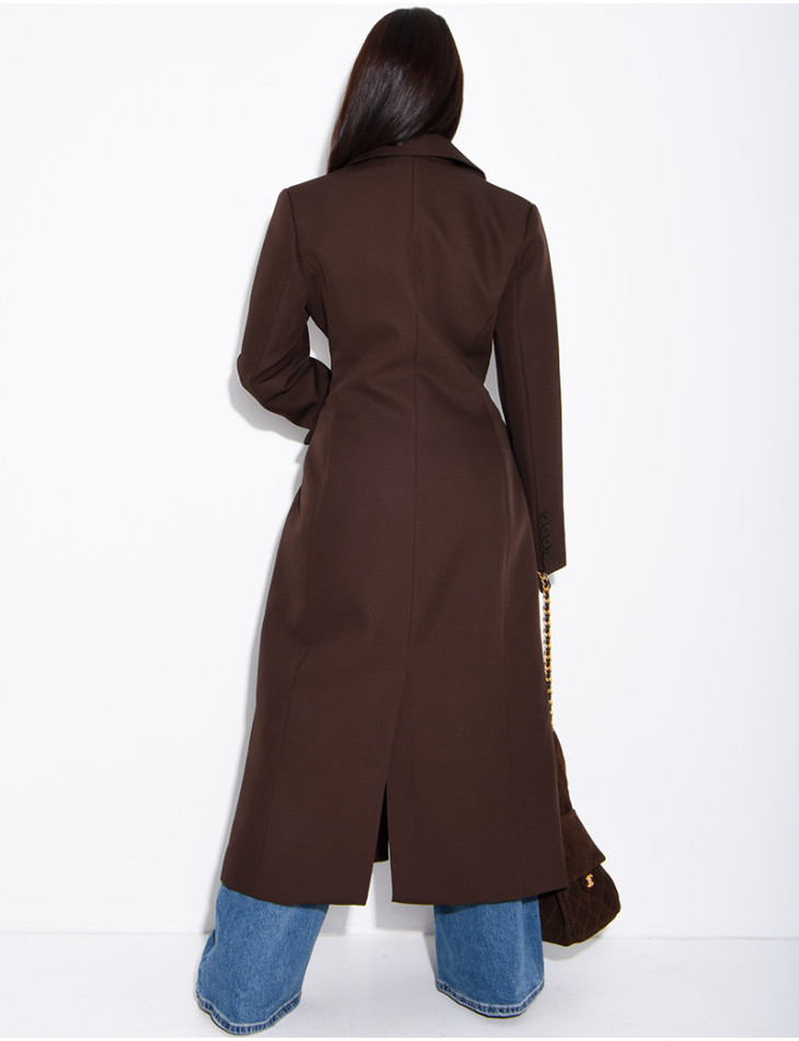 Blazer manteau très long et cintré à boutons
