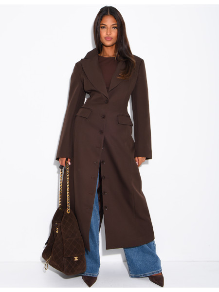 Blazer manteau très long et cintré à boutons