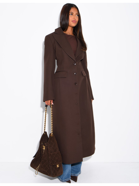 Blazer manteau très long et cintré à boutons