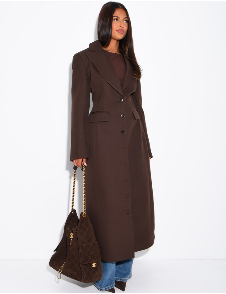 Blazer manteau très long et cintré à boutons