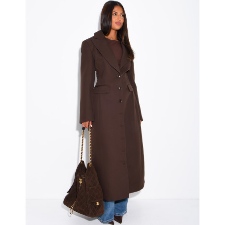 Blazer manteau très long et cintré à boutons