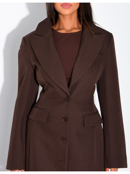 Blazer manteau très long et cintré à boutons