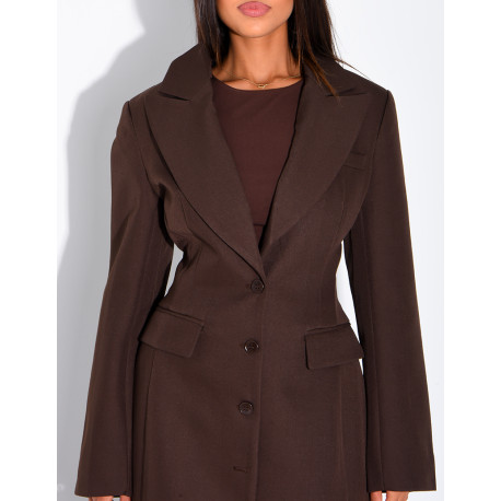 Blazer manteau très long et cintré à boutons