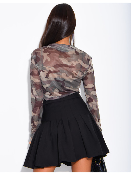 Top transparent camouflage col montant