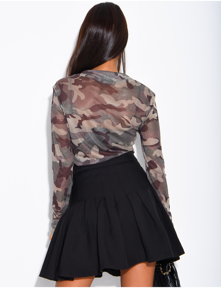 Top transparent camouflage col montant