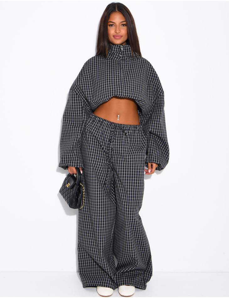 Pantalon large à carreaux