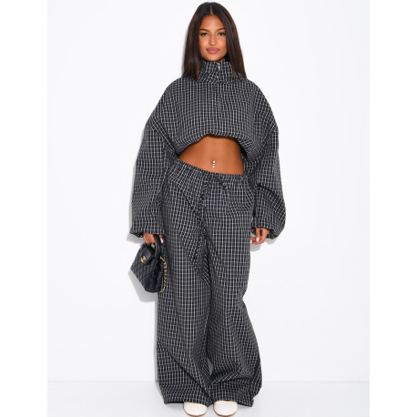 Pantalon large à carreaux