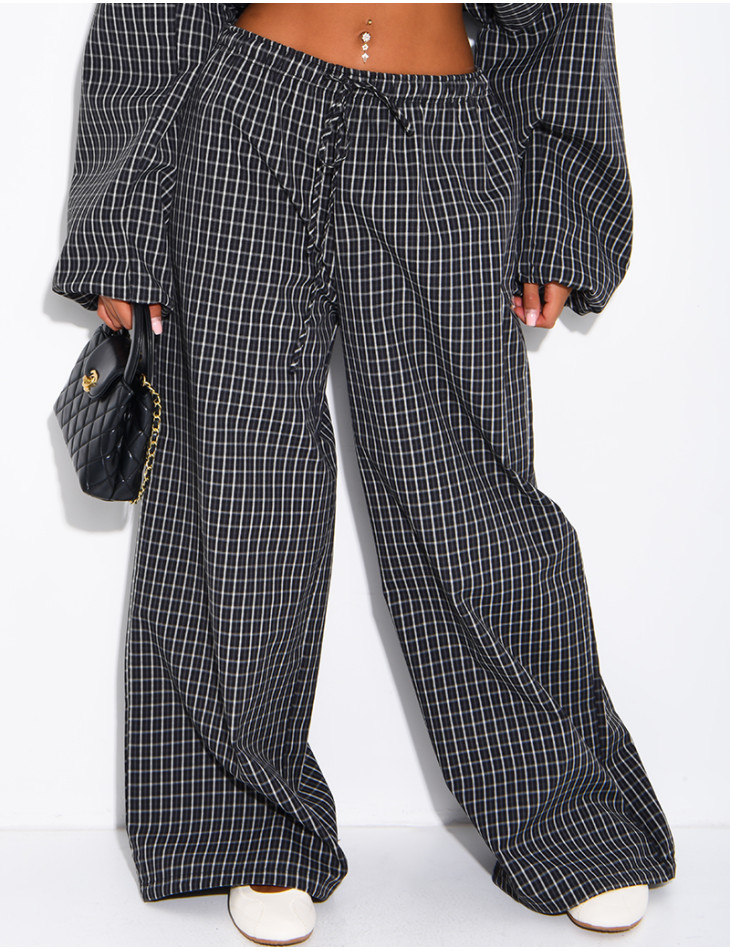 Pantalon large à carreaux