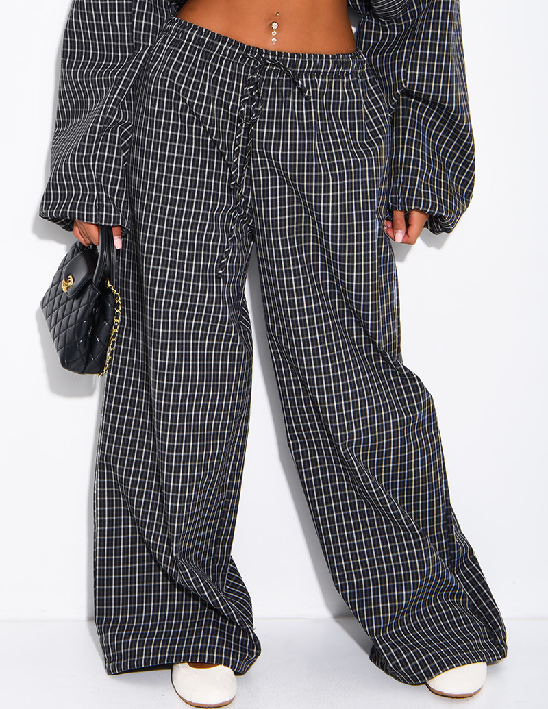 Pantalon large à carreaux