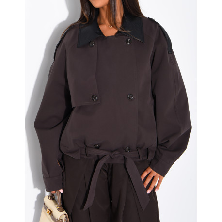 Short trench-style jacket with contrasting panels