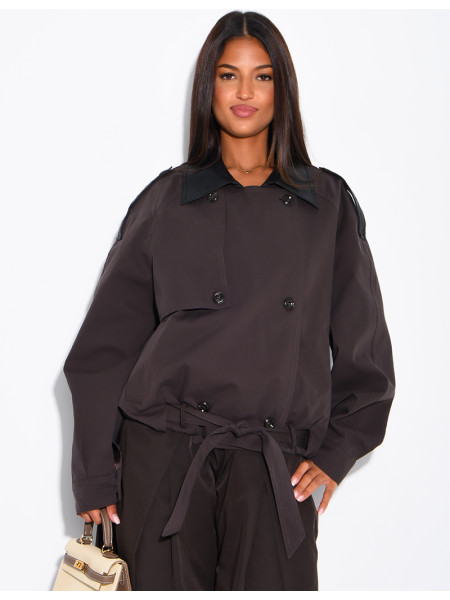 Short trench-style jacket with contrasting panels