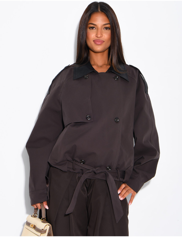 Short trench-style jacket with contrasting panels