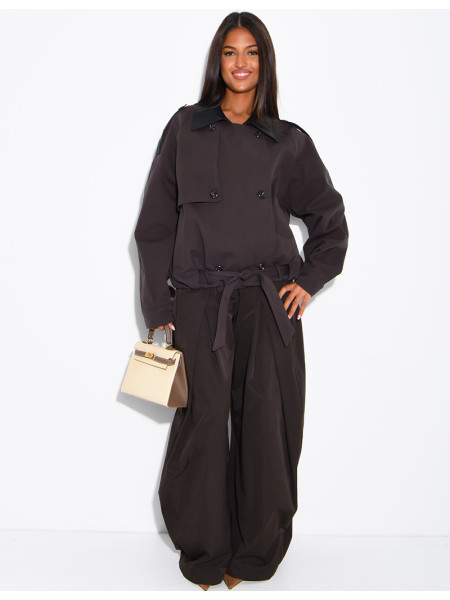 Short trench-style jacket with contrasting panels