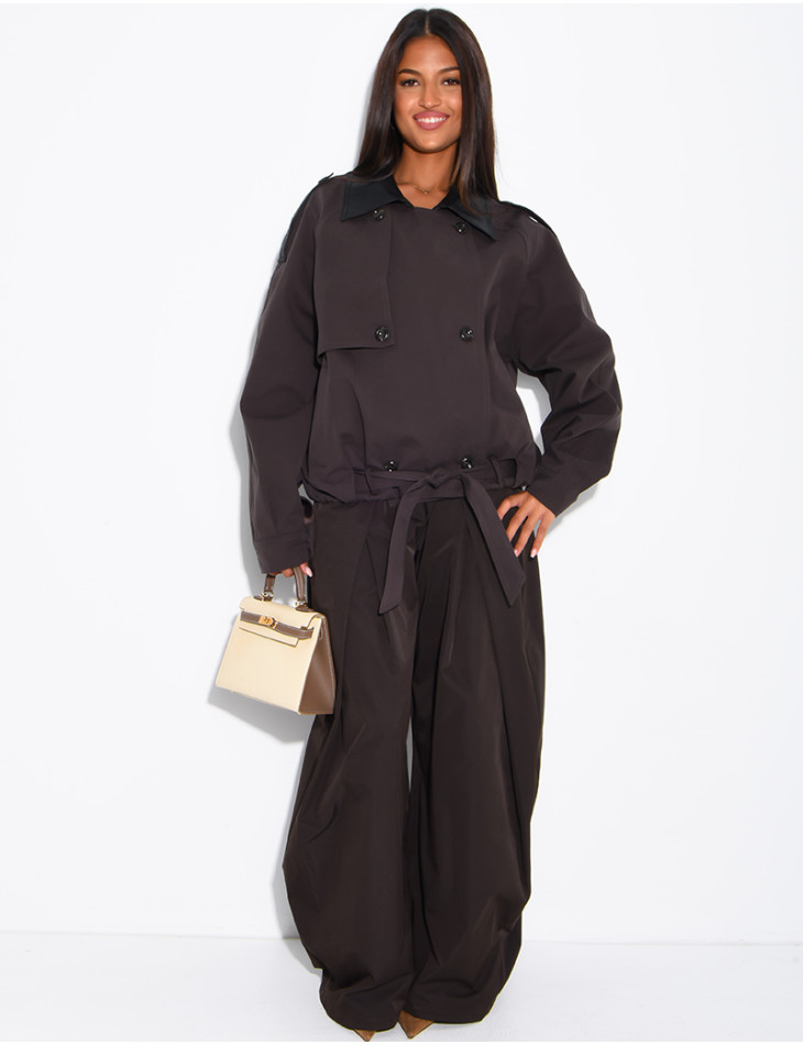 Short trench-style jacket with contrasting panels