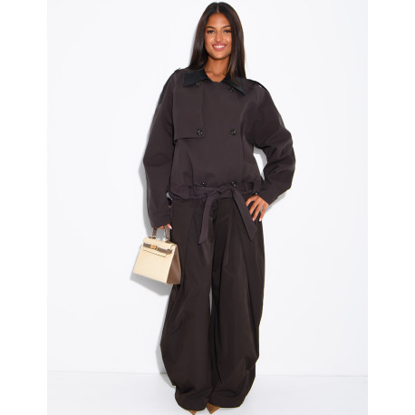 Short trench-style jacket with contrasting panels