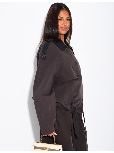 Short trench-style jacket with contrasting panels