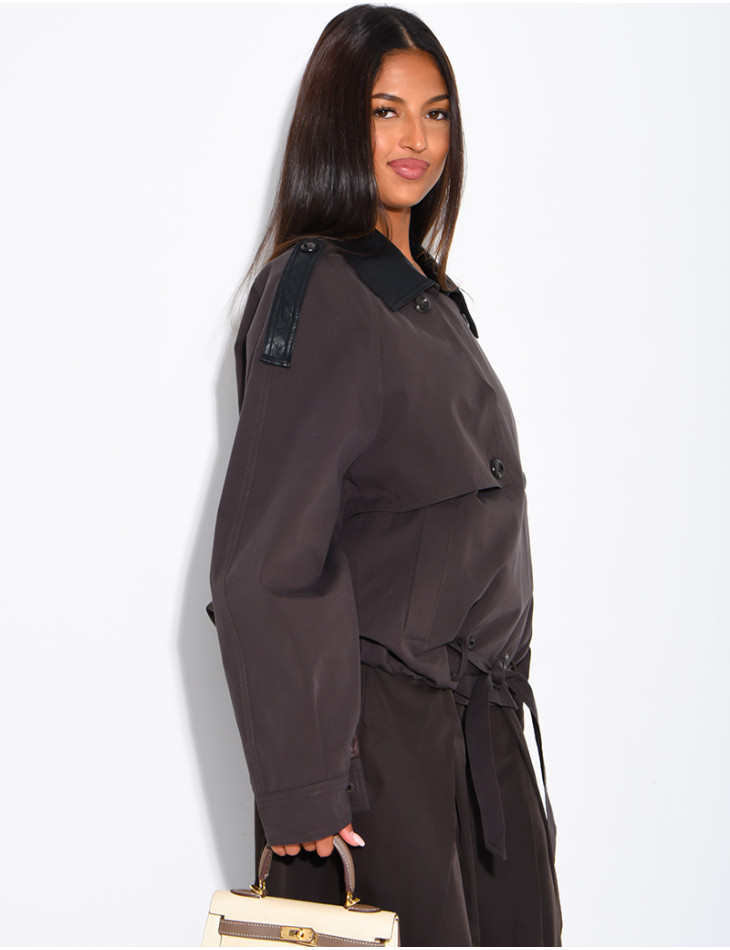 Short trench-style jacket with contrasting panels