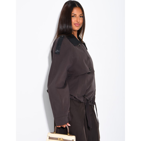 Short trench-style jacket with contrasting panels