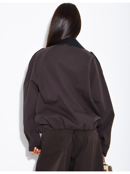 Short trench-style jacket with contrasting panels