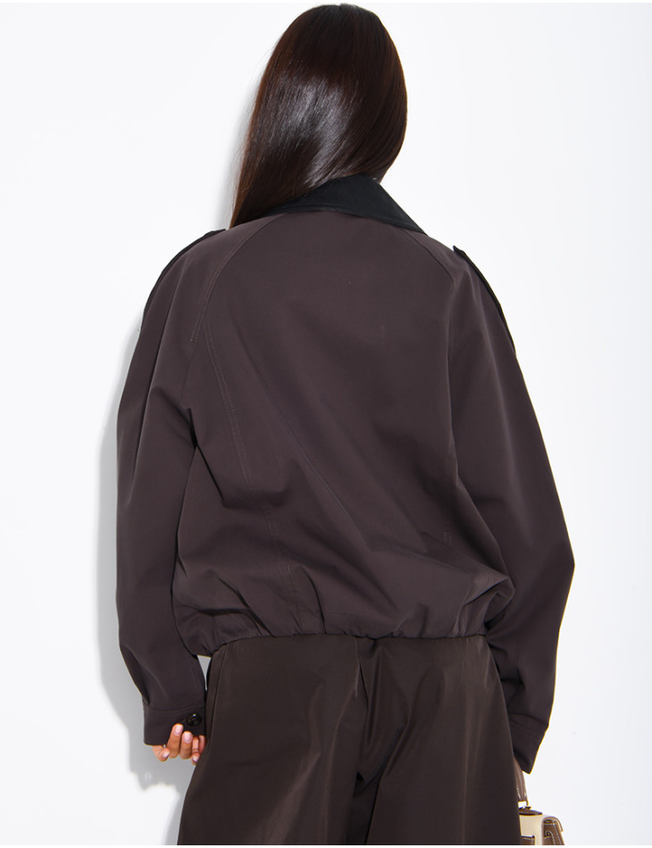 Short trench-style jacket with contrasting panels