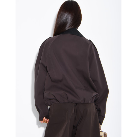 Short trench-style jacket with contrasting panels