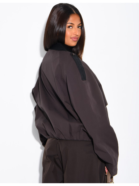 Short trench-style jacket with contrasting panels