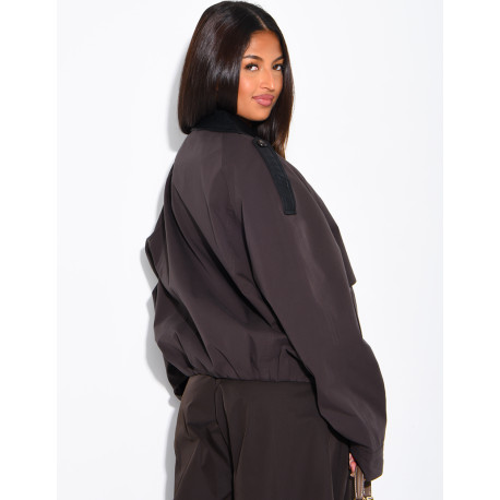 Short trench-style jacket with contrasting panels