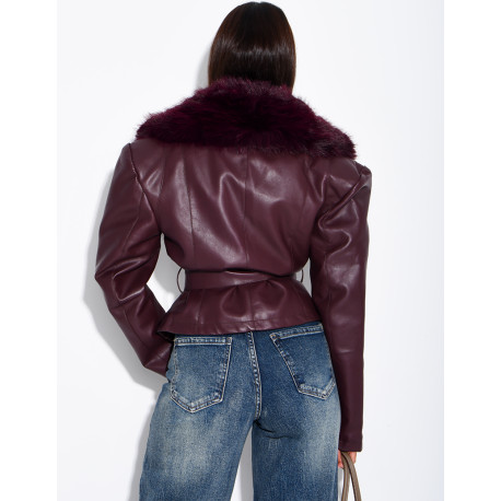 Kurze Jacke aus Kunstleder und Kunstpelz