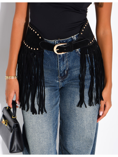 Ceinture à clous et franges