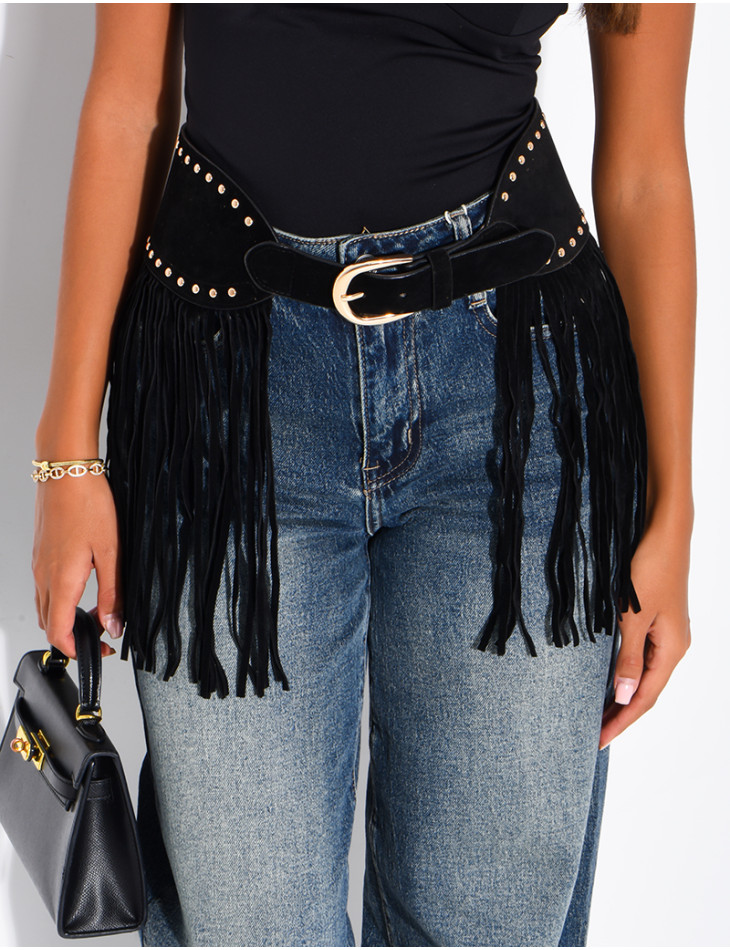 Ceinture à clous et franges
