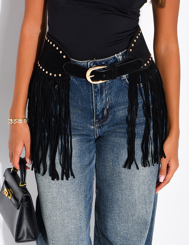 Ceinture à clous et franges