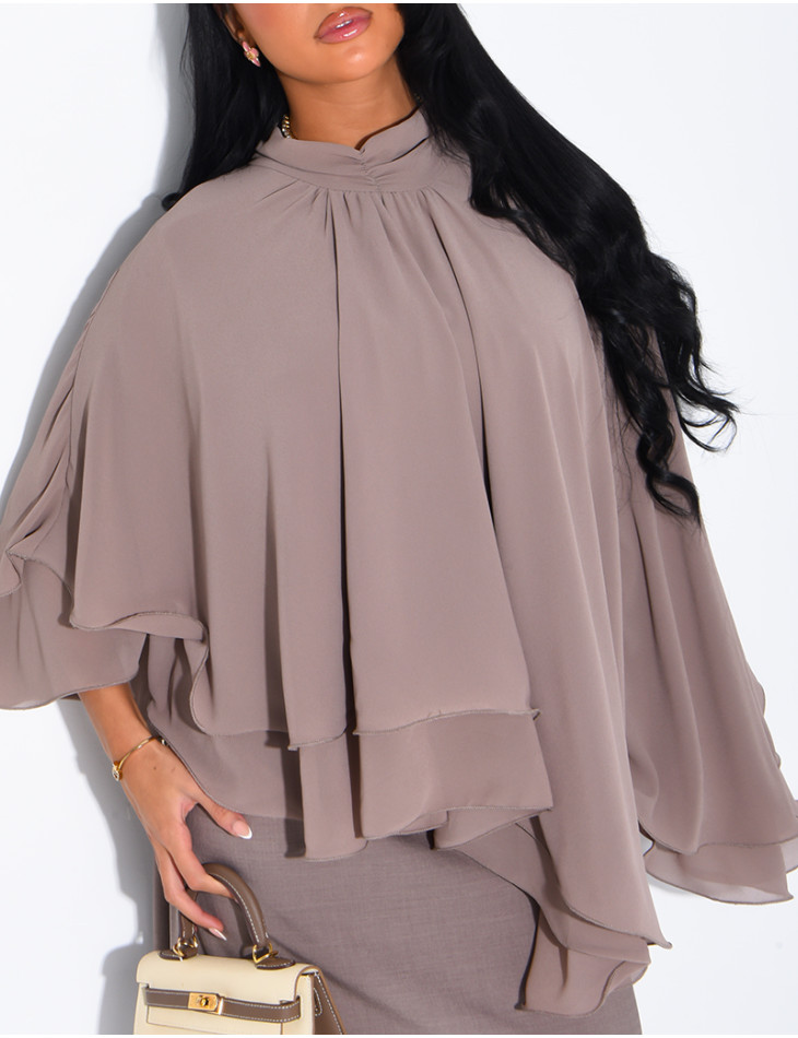 Ensemble robe sans manche et top fluide en voile à volants