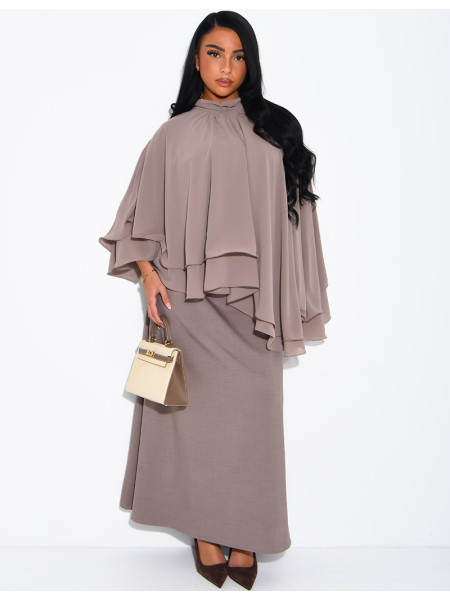Ensemble robe sans manche et top fluide en voile à volants