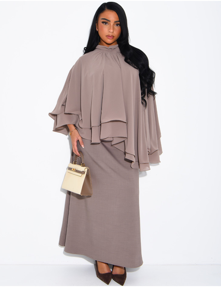Ensemble robe sans manche et top fluide en voile à volants