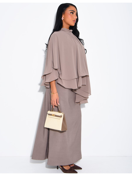 Ensemble robe sans manche et top fluide en voile à volants