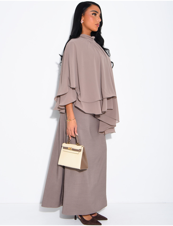 Ensemble robe sans manche et top fluide en voile à volants