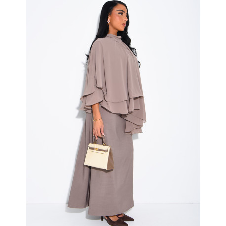 Ensemble robe sans manche et top fluide en voile à volants