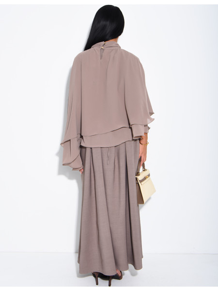 Ensemble robe sans manche et top fluide en voile à volants