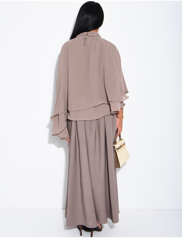 Ensemble robe sans manche et top fluide en voile à volants