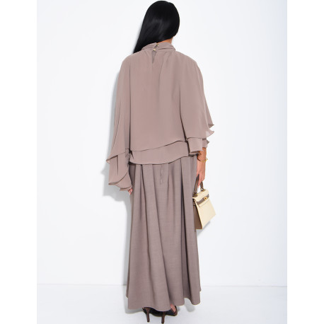 Ensemble robe sans manche et top fluide en voile à volants