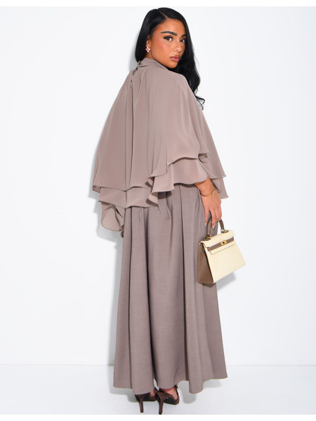 Ensemble robe sans manche et top fluide en voile à volants