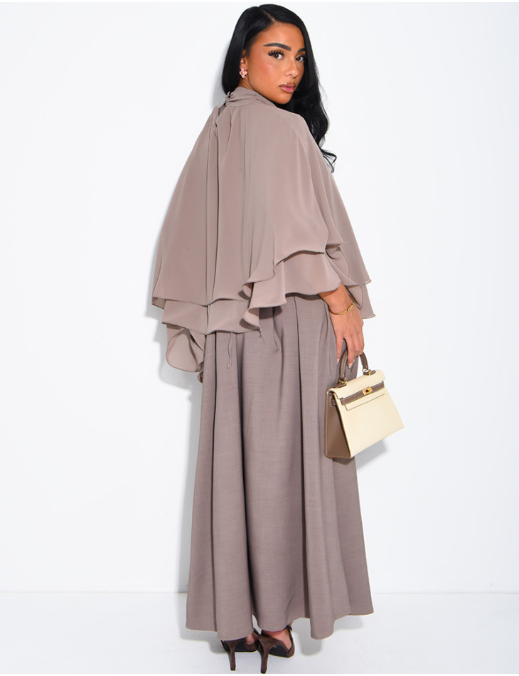 Ensemble robe sans manche et top fluide en voile à volants