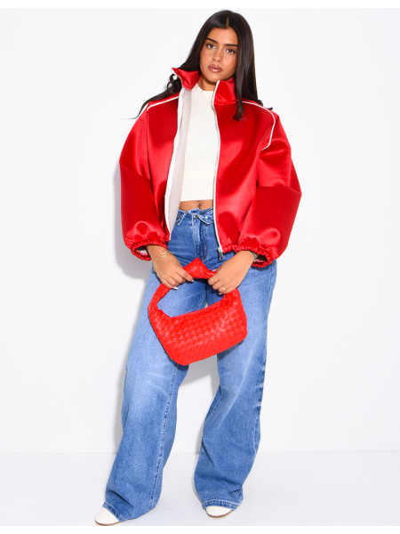 Veste en néoprène satinée à bandes contrastantes