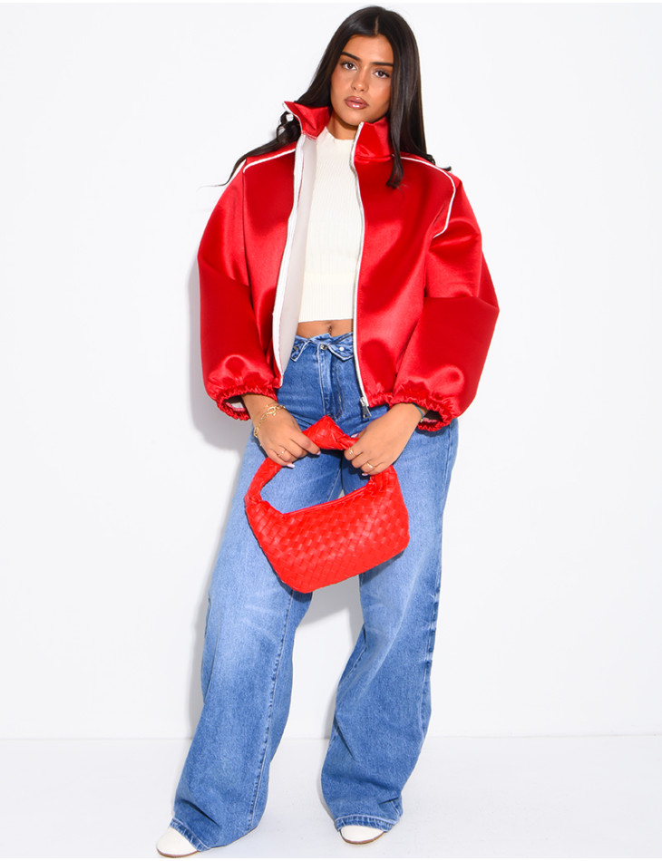 Veste en néoprène satinée à bandes contrastantes