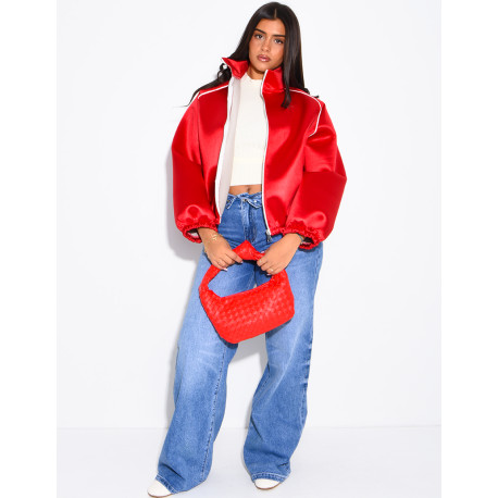 Veste en néoprène satinée à bandes contrastantes