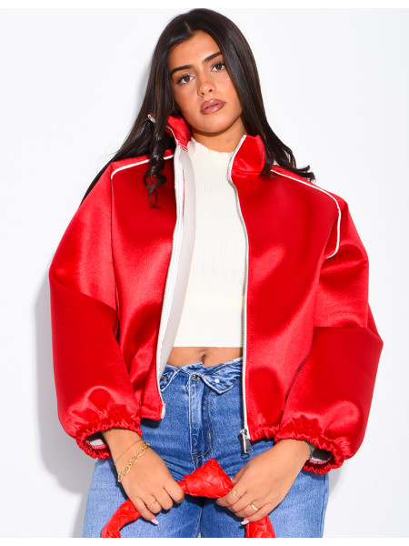 Veste en néoprène satinée à bandes contrastantes
