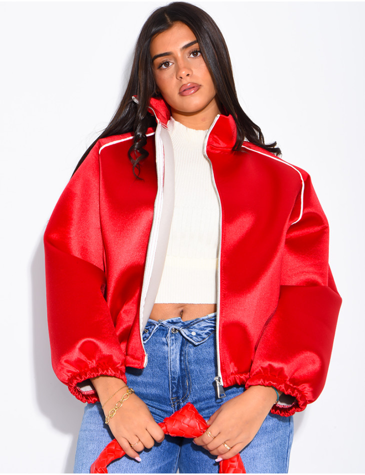 Veste en néoprène satinée à bandes contrastantes